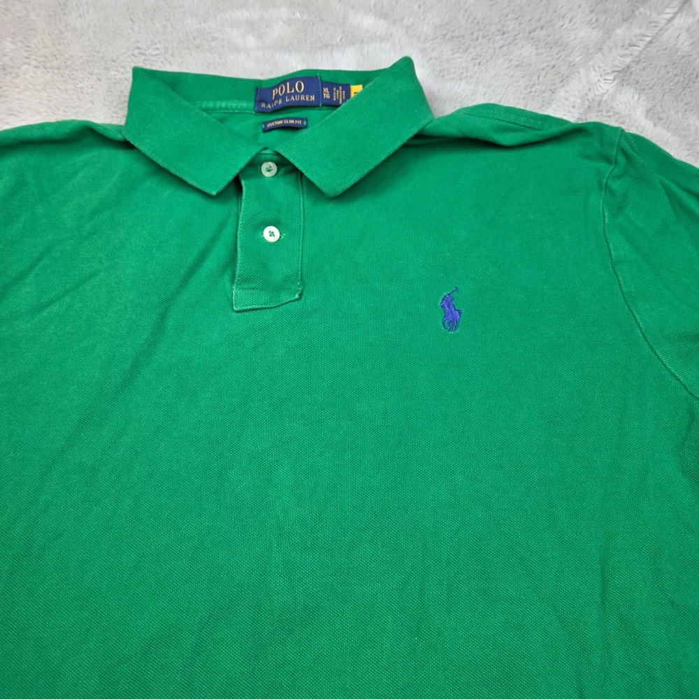 Polo Ralph Lauren Polo Shirt Mens XL Green Custom Slim Fit Cotton Purple Pony‎